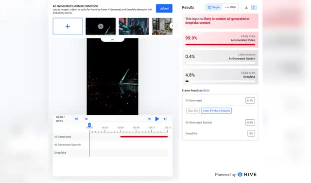 Análisis del video con Hive Moderation. Foto: Hive Moderation
