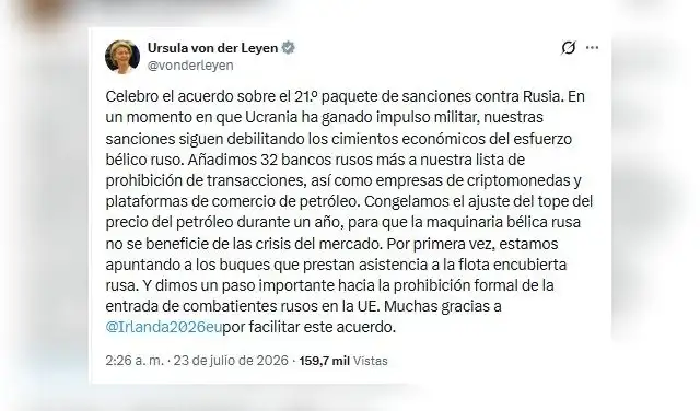 Ursula von der Leyen, presidenta de la Comisión Europea, valoró el pacto al señalar que Ursula von der Leyen, presidenta de la Comisión Europea, valoró el pacto al señalar que