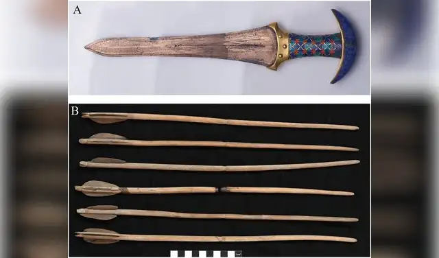 Daga de princesa Ita (A), Museo Egipcio; flechas de princesa Noub Hotep (B), cortesía de Eman Shawky. Foto: Frontiers in Environmental Archaeology Daga de princesa Ita (A), Museo Egipcio; flechas de princesa Noub Hotep (B), cortesía de Eman Shawky. Foto: Frontiers in Environmental Archaeology