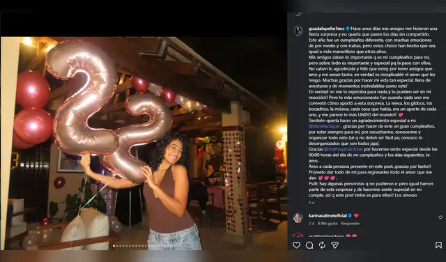 Publicación de Guadalupe Farfán anunciando que cumplió 22 años. Foto: Instagram.  