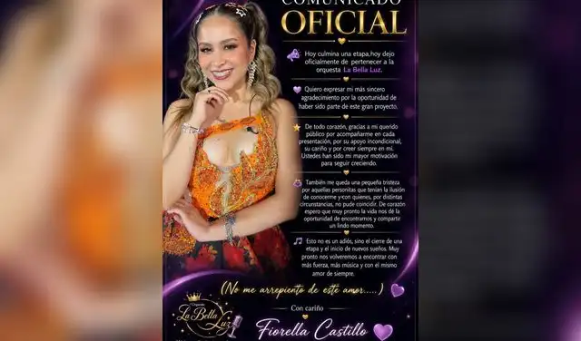 Cantante Fiorella Castillo se va de La Bella Luz.