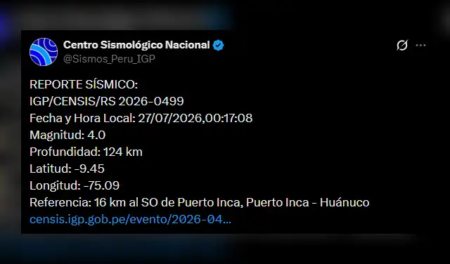 Temblor en Huánuco. Foto: IGP Temblor en Huánuco. Foto: IGP