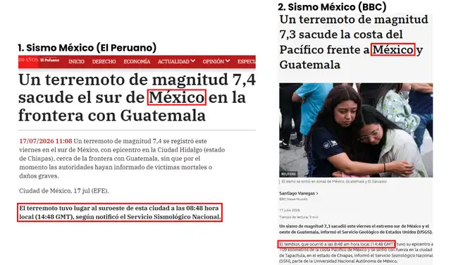 El terremoto de México ocurió a las 08:48 a. m. (hora local). Foto: El Peruano / BBC | Composición: LR