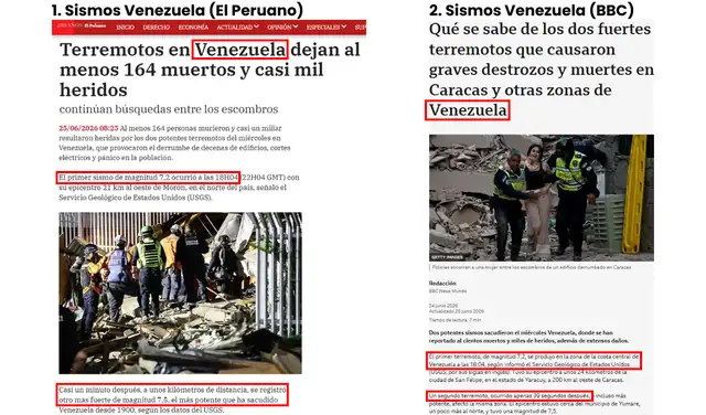 El primer terremoto de Venezuela ocurió a las 06:04 p. m. (hora local), y el otro, segundos después. Foto: El Peruano / BBC | Composición: LR