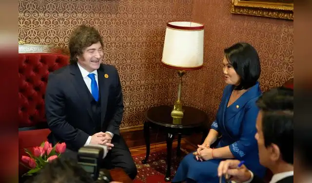 Javier Milei y Keiko Fujimori se reunieron oficialmente el martes 28 de julio de 2026, en Lima. El encuentro de carácter bilateral tuvo lugar en el Palacio de Torre Tagle. Foto: AFP