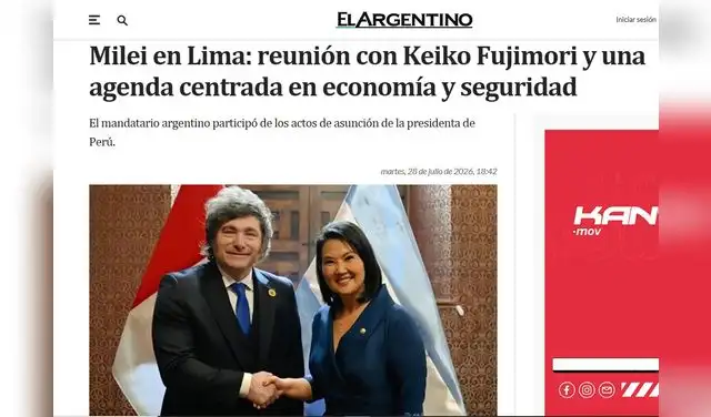 Así informó El Argentino sobre el encuentro entre Milei y Fujimori tras la investidura en Perú. Foto: El Argentino