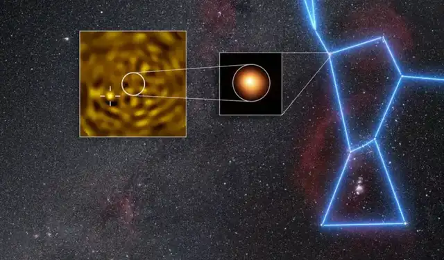 Imágenes de Betelgeuse y de su compañera en la constelación de Orión obtenidas con el VLT. Foto: ESO/M. Montargès Imágenes de Betelgeuse y de su compañera en la constelación de Orión obtenidas con el VLT. Foto: ESO/M. Montargès