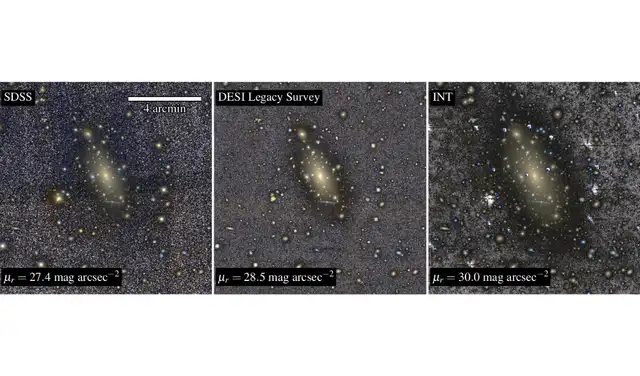 Comparación de imágenes compuestas en color de IC 1101 obtenidas a partir de diferentes estudios de imagen. Foto: Carlos Marrero-de la Rosa Comparación de imágenes compuestas en color de IC 1101 obtenidas a partir de diferentes estudios de imagen. Foto: Carlos Marrero-de la Rosa