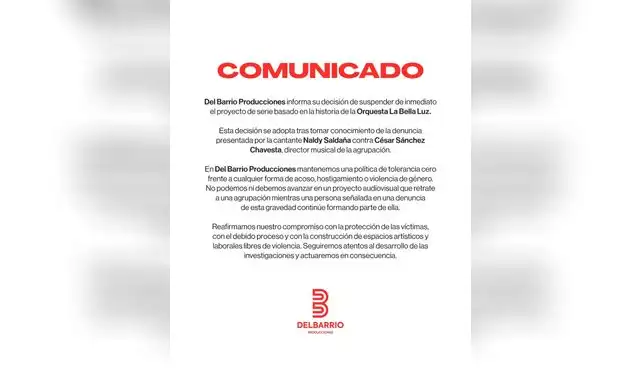 Del Barrio Producciones suspende serie de La Bella Luz tras denuncia de Naldy Castillo