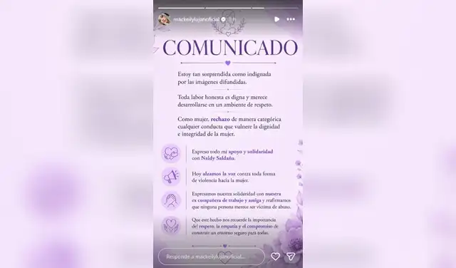 Comunicado de Mackeily Luján tras denuncia de Naldy Saldaña Comunicado de Mackeily Luján tras denuncia de Naldy Saldaña