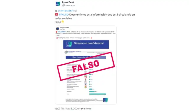 Ipsos desmintió la primera encuesta vía redes sociales. Foto: Ipsos Ipsos desmintió la primera encuesta vía redes sociales. Foto: Ipsos