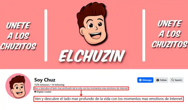 Descripción de la página 'Soy Chuz'. Foto: Facebook