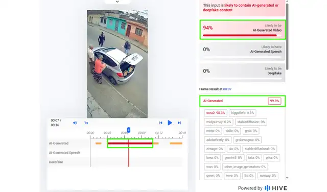 Análisis del video con Hive Moderation. Foto: Facebook