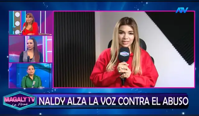 Naldy Saldaña se presentó en 'Magaly TV: La firme' tras declaraciones de esposa de su agresor. Foto: ATV.  