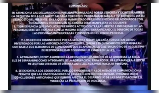 Comunicado de César Sánchez tras ser denunciado por Naldy Saldaña. Comunicado de César Sánchez tras ser denunciado por Naldy Saldaña.