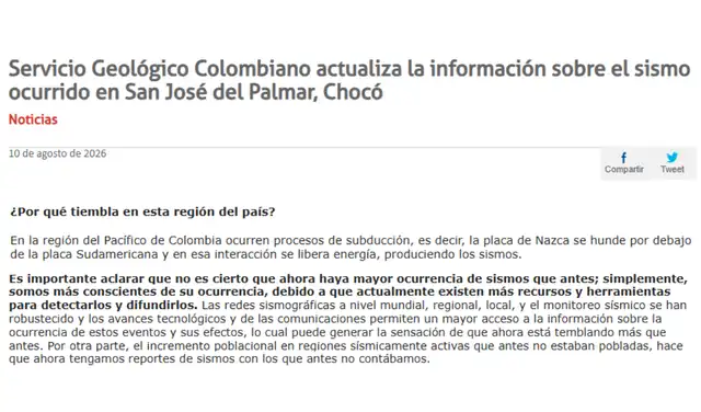 Nota del Servicio Geológico Colombiano. Foto: Servicio Geológico Colombiano Nota del Servicio Geológico Colombiano. Foto: Servicio Geológico Colombiano