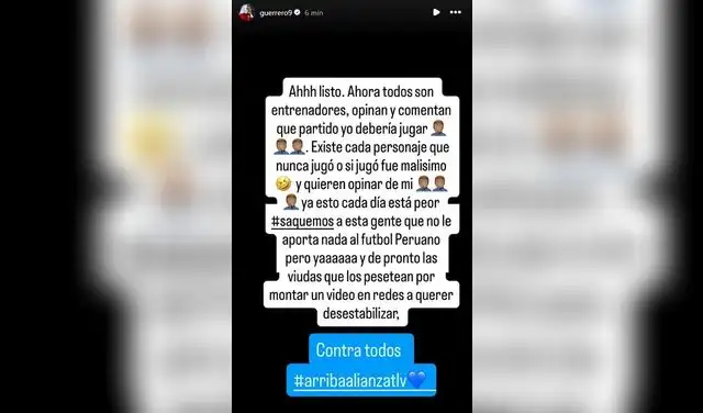 Mensaje de Paolo Guerrero en sus redes sociales. Foto: Instagram  