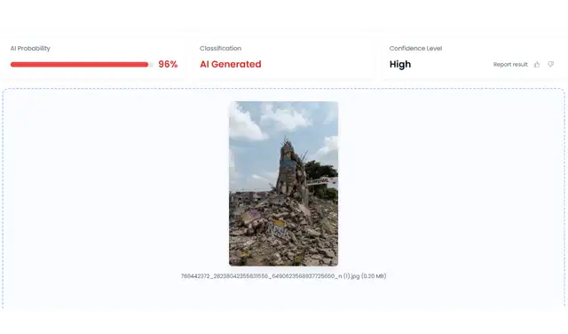 Análisis de la imagen viralizada con TruthScan. Foto: TruthScan Análisis de la imagen viralizada con TruthScan. Foto: TruthScan