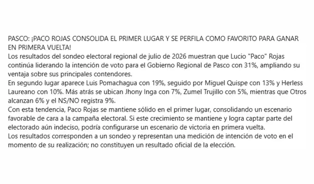 Descripción atribuida al sondeo. Foto: Facebook Descripción atribuida al sondeo. Foto: Facebook
