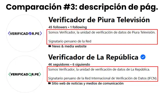 Comparación #3: descripción de páginas. Foto: Facebook | Composición: LR