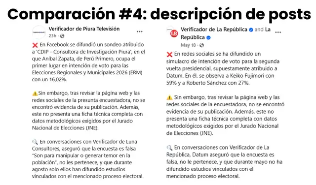 Comparación #4: descripción de posts. Foto: Facebook | Composición: LR