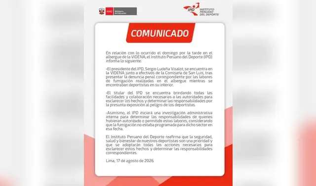 Comunicado del IPD. Foto: X