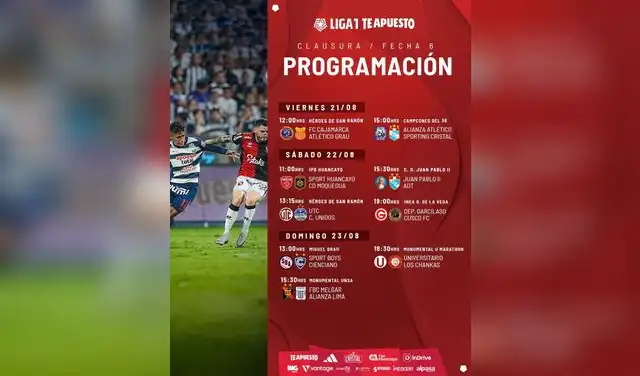 Programación de la fecha 6 del Torneo Clausura 2026. Foto: Liga 1 Programación de la fecha 6 del Torneo Clausura 2026. Foto: Liga 1