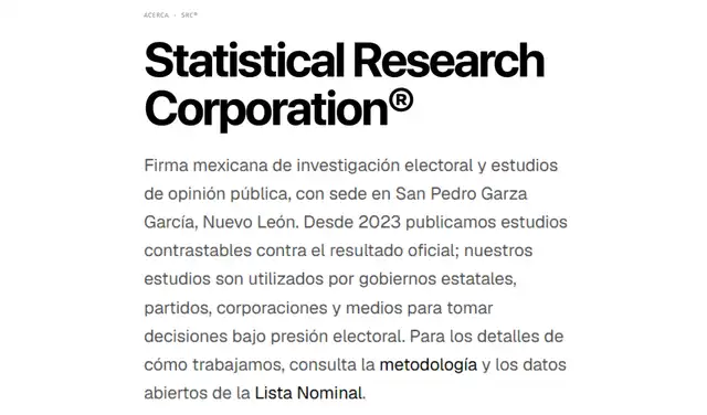 Statistical Research Corporation en su página web. Foto: Statistical Research Corporation Statistical Research Corporation en su página web. Foto: Statistical Research Corporation
