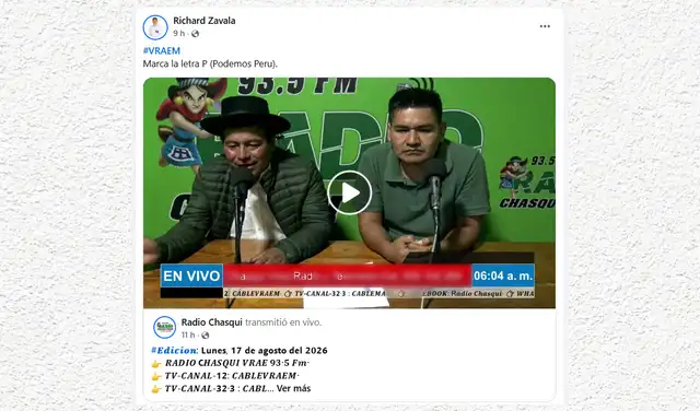 Richard Zavala y Renol Pichardo participaron este lunes 17 de agosto en una entrevista en Radio Chasqui, pese a que el equipo de comunicaciones de Pichardo aseguró que Zavala ya no pertenece a Podemos Perú.