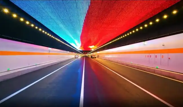 Cinturones de luces LED para paisajes dentro del túnel de Taihu. Foto: China Communications Construction