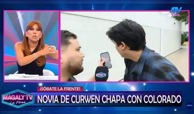 Reportero le enseño las imágenes del ampay de Carla Campos Salazar a Curwen. Foto: ATV. Reportero le enseño las imágenes del ampay de Carla Campos Salazar a Curwen. Foto: ATV.