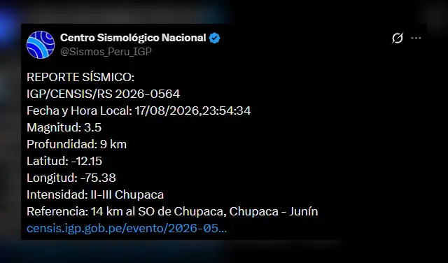 Temblor en Junín. Foto: IGP Temblor en Junín. Foto: IGP