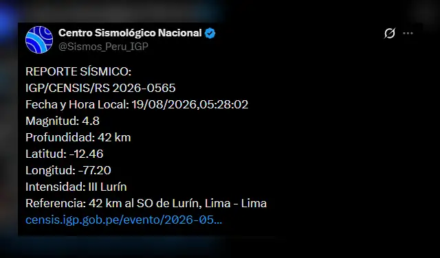 Temblor en Lima. Foto: IGP