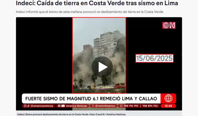 Nota de América TV, 15 de junio de 2025. Foto: América TV