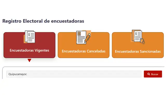 Fuente: Pantallazo del Registro Electoral de Encuestadoras, JNE