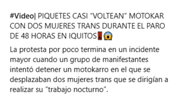 Descripción que acompaña al video viral. Foto: Facebook