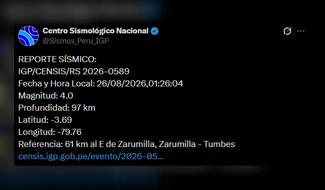Temblor en Tumbes. Foto: IGP Temblor en Tumbes. Foto: IGP