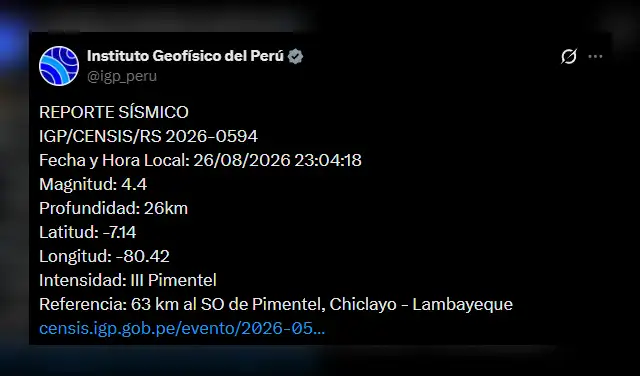 Temblor en Lambayeque. Foto: IGP