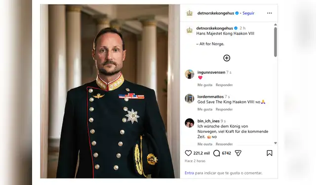 La Casa Real comparte la primera imagen de Haakon VIII como nuevo rey. Foto: Casa Real de Noruega/Instagram La Casa Real comparte la primera imagen de Haakon VIII como nuevo rey. Foto: Casa Real de Noruega/Instagram