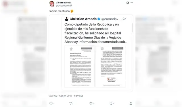 Captura compartida por un usuario que muestra la publicación del diputado sin ningún tipo de censura. Foto: X Captura compartida por un usuario que muestra la publicación del diputado sin ningún tipo de censura. Foto: X