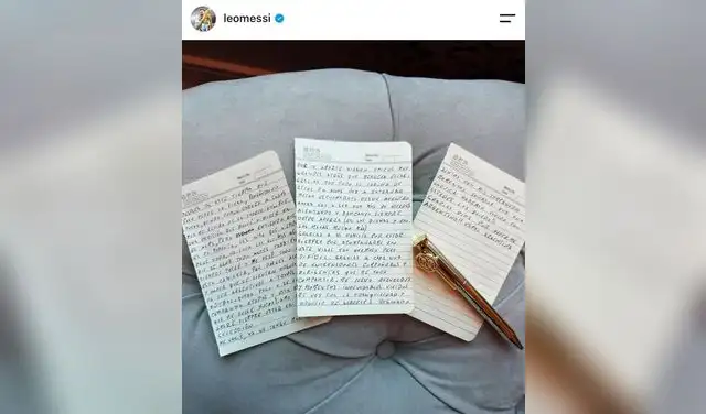 Carta de Lionel Messi anunciando su retiro. Foto: Lionel Messi Carta de Lionel Messi anunciando su retiro. Foto: Lionel Messi