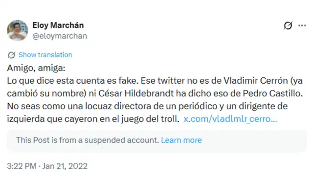 Eloy Marchán desmiente el bulo a través de X. Foto: X