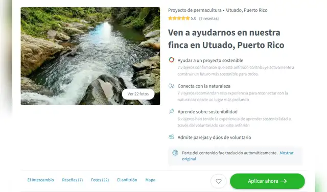 Una finca ubicada en Utuado, en la zona montañosa de Puerto Rico, ha abierto una convocatoria internacional de voluntarios para colaborar en tareas de agroecología. Foto: Worldpackers