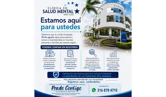 Comunicado de la entidad tras el sismo de Colombia. Foto: Clínica El Prado