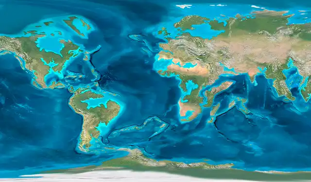 La apariencia de los continentes en 100 millones de años, según la simulación. Foto: SpaceRip
