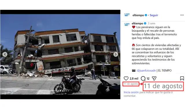 El Tiempo publicó una fotografía desde otro ángulo el 11 de agosto. Foto: El Tiempo (Instagram)