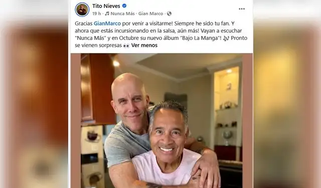 Tito Nieves agradeció la visita de Gian Marco, quien incursiona en la salsa romántica. Tito Nieves agradeció la visita de Gian Marco, quien incursiona en la salsa romántica.
