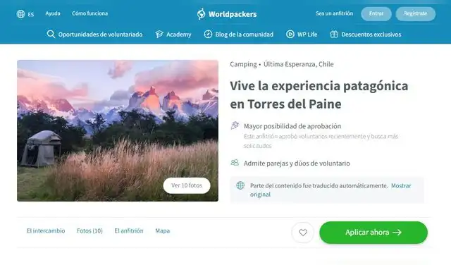Los beneficios en el glamping en la Patagonia chilena incluyen alojamiento, alimentación diaria y acceso a internet. Foto: Worldpackers