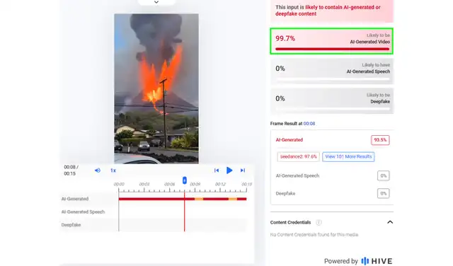 Análisis del video con Hive Moderation. Foto: Hive Moderation Análisis del video con Hive Moderation. Foto: Hive Moderation