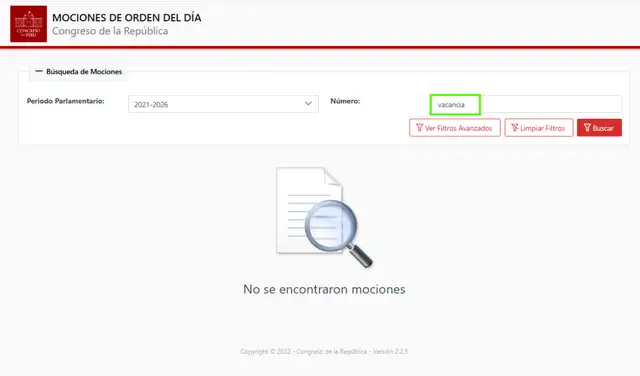 Sistema de Mociones de la Cámara de Diputados no registra una moción de vacancia contra Keiko Fujimori. Foto: Facebook